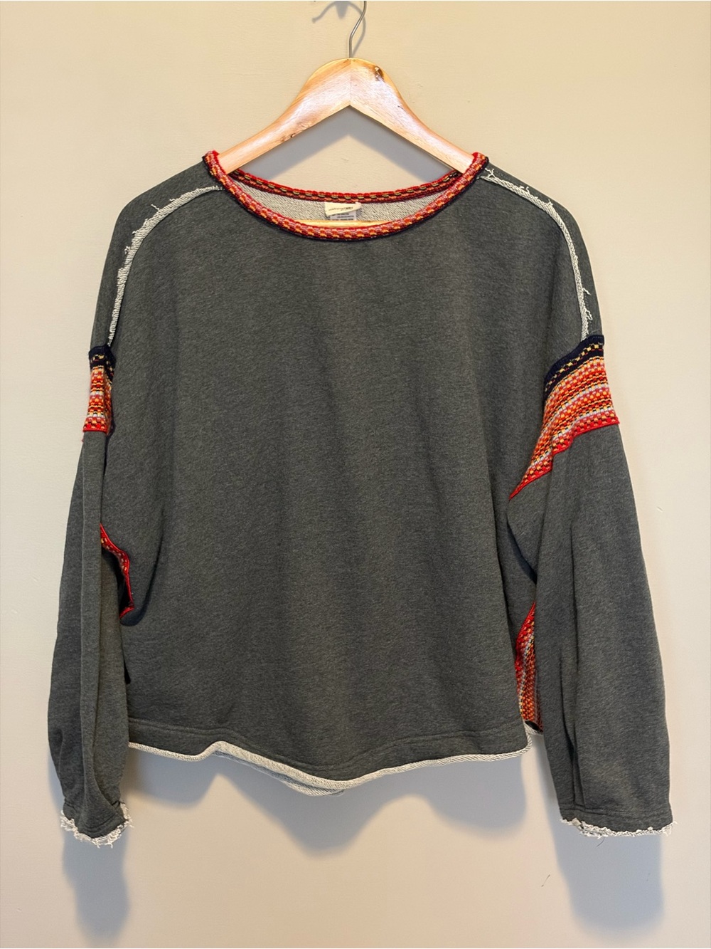 NATURAL LIFE Charcoal Pullover Sweatshirt with Red Trim Accents